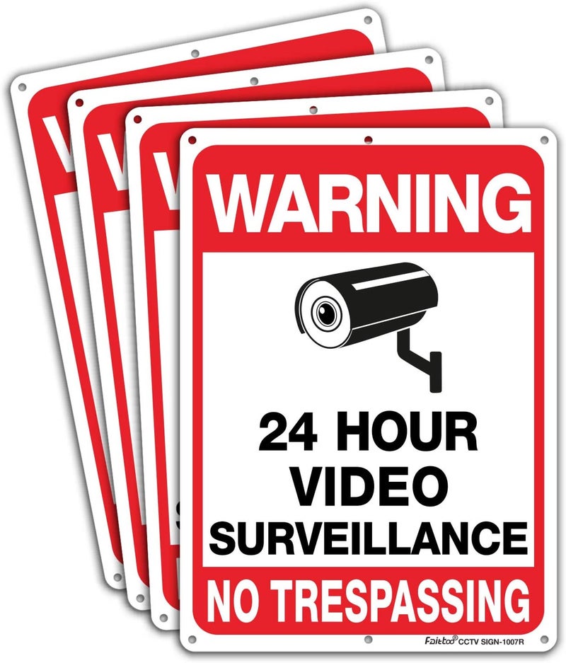 Faittoo 4-Pack Video Surveillance Sign, No Trespassing Metal Reflective Warning Sign, 10 x7 Inches 0.40 Aluminum Indoor or Outdoor Use for Home Business CCTV Security Camera,UV Protected & Waterproof - Image 1